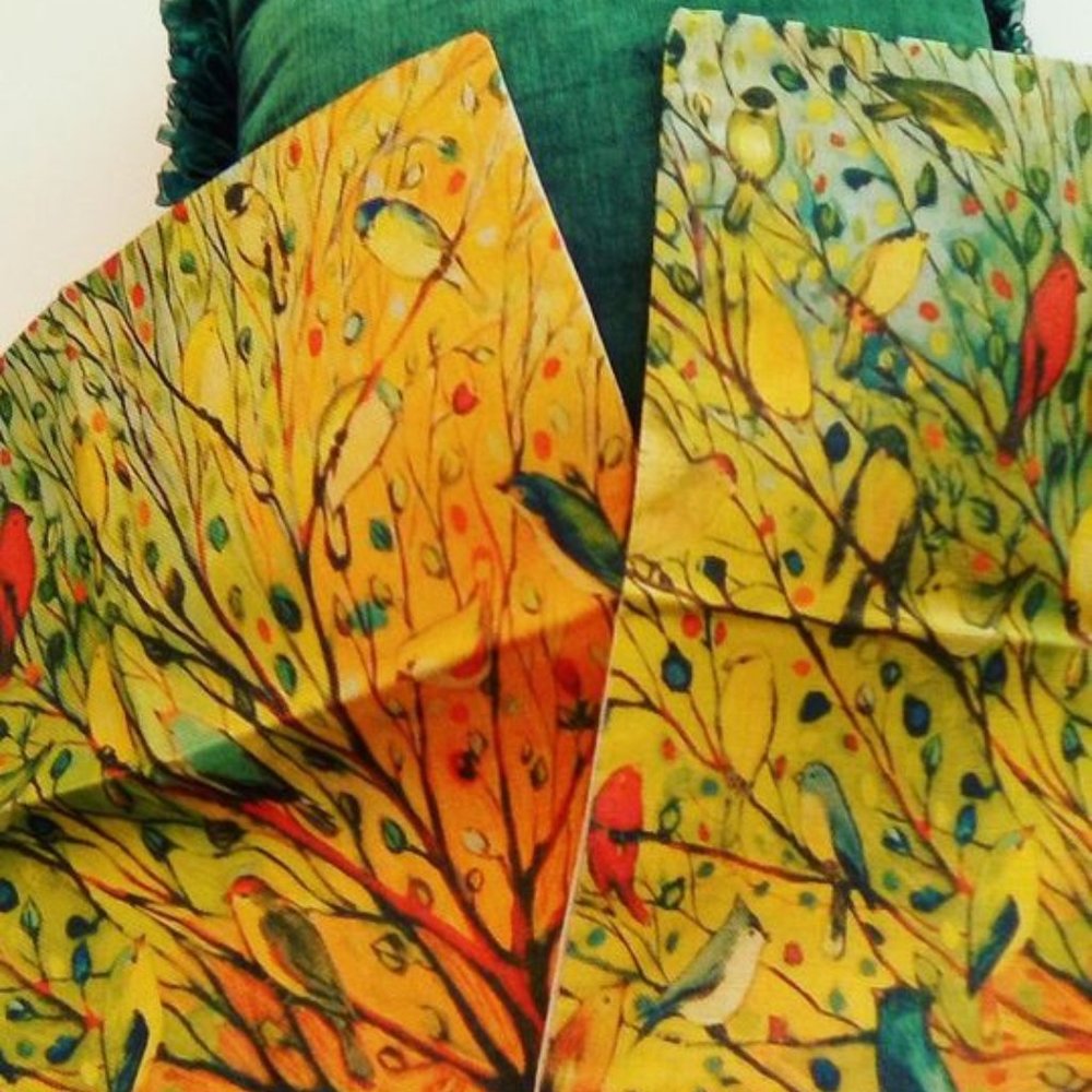 Set of 3 Bright Colorful Burlap Throw Pillow covers With Birds 2 Large Zipper